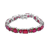 Niassa Ruby (FF) and Chrome Diopside 44.85 ctw Bracelet in Rhodium Over Sterling Silver (6.50 In)