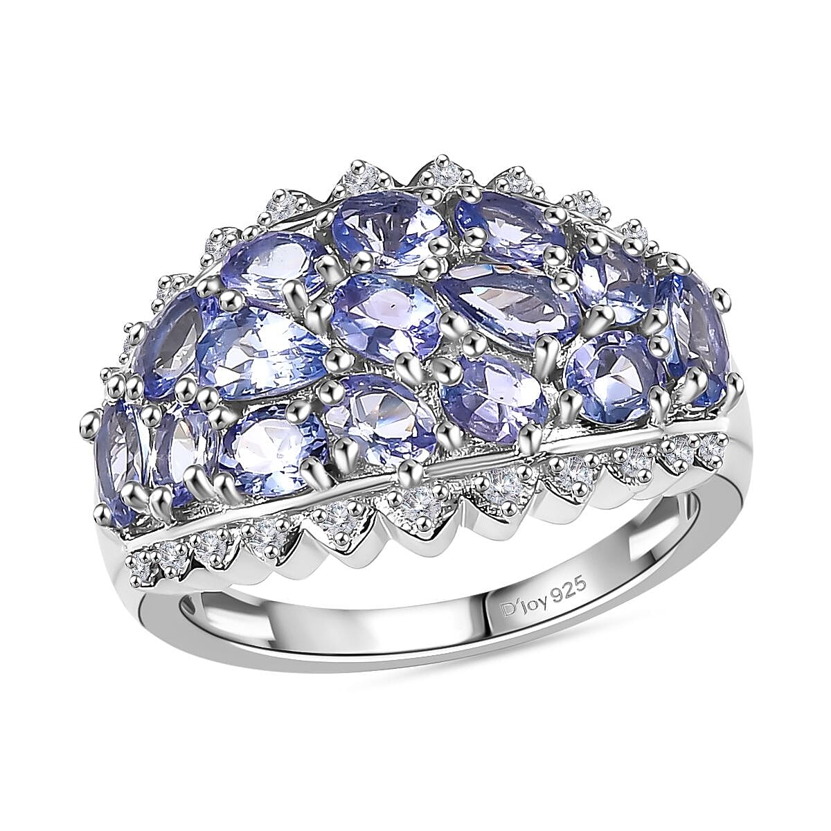 Tanzanite, White Zircon Ring in Rhodium Over Sterling Silver (Size 10.0) 2.70 ctw