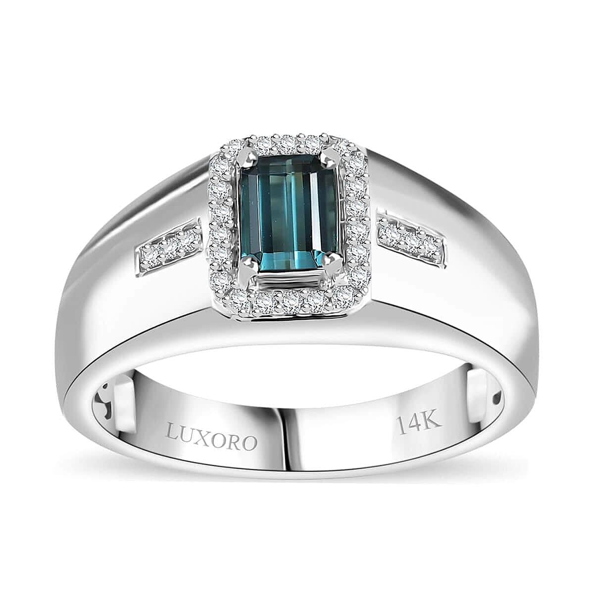 Doorbuster Luxoro 14K White Gold AAA Pirineu Lagoon Tourmaline, Diamond (G-H, I2) (0.20 cts) Men's Ring (Size 10.0) 0.90 ctw
