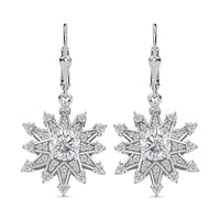 D'Joy Crisantemo Cut Moissanite 3.75 ctw Snowflake Earrings in Rhodium Over Sterling Silver