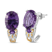 African Amethyst 11.40 ctw J-Hoop Earrings in 18K Vermeil YG and Platinum Over Sterling Silver