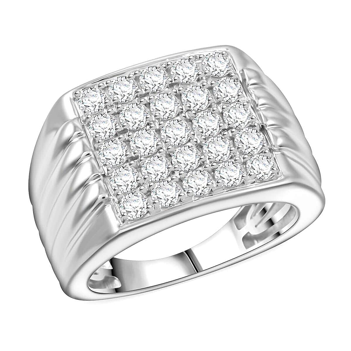 Luxuriant Lab Grown Diamond (G-H, SI) Men's Ring in Platinum Over Sterling Silver (Size 10.0) 2.00 ctw