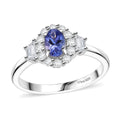 AAA Tanzanite, White Zircon Halo Ring in Rhodium Over Sterling Silver (Size 10.0) 1.25 ctw - Sticky add to cart bar
