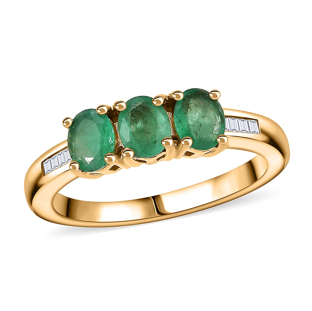 Kagem Zambian Emerald, White Diamond Ring in 18K Vermeil YG Over Sterling Silver (Size 7.0) 1.00 ctw