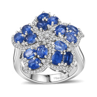 Kashmir Kyanite, White Zircon Ring in Rhodium Over Sterling Silver (Size 7.0) 4.40 ctw