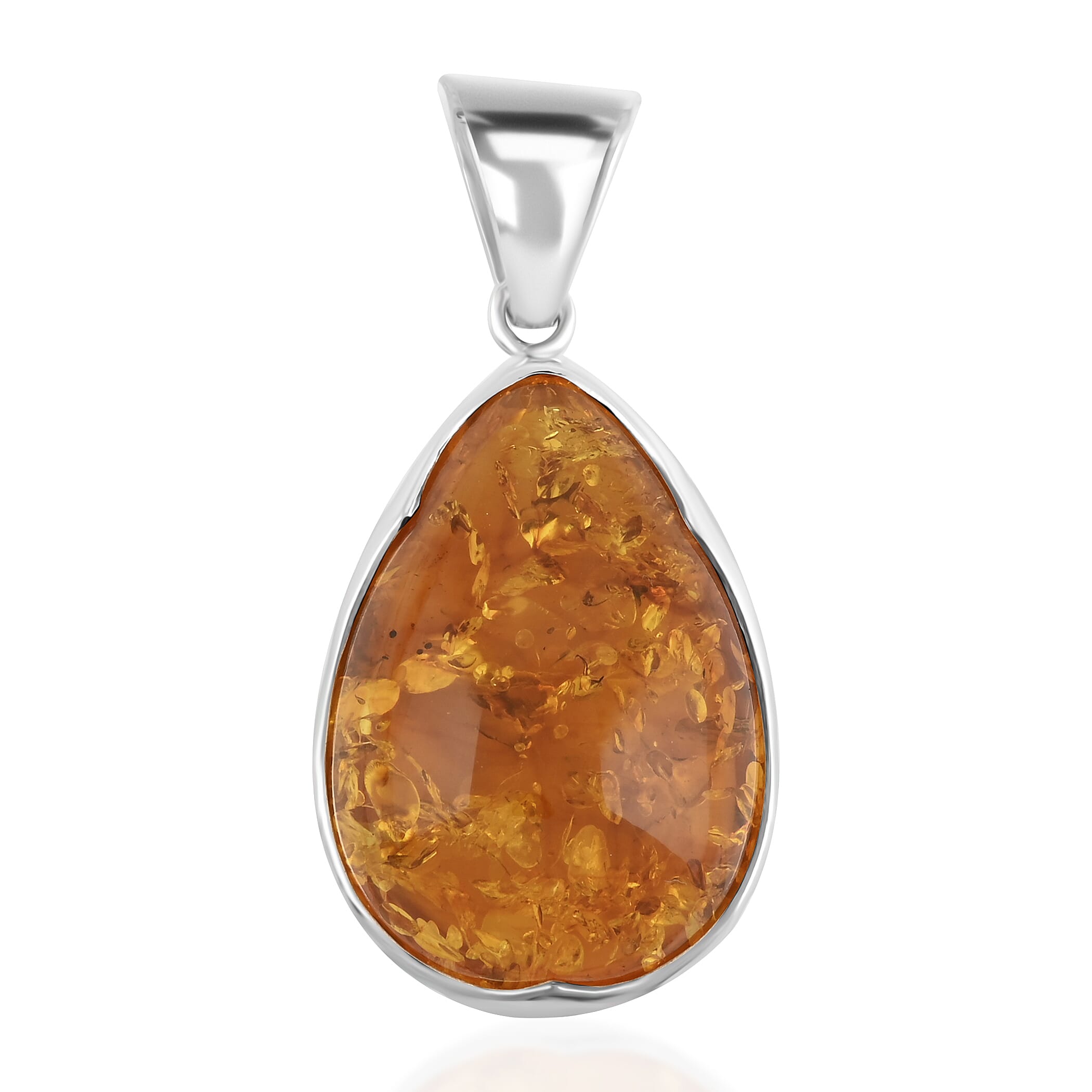 Baltic Amber Honey Drop Pendant without Chain in Sterling Silver