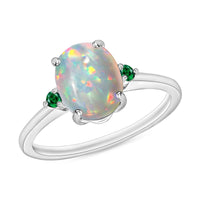 Luxoro 14K White Gold Premium Ethiopian Welo Opal and Boyaca Colombian Emerald Ring (Size 4.0) 4 Grams 1.30 ctw