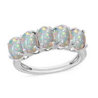 Premium Ethiopian Welo Opal 5 Stone Ring in Platinum Over Sterling Silver (Size 4) 1.50 ctw
