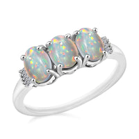 Premium Ethiopian Welo Opal and Diamond 2.53 ctw 3 Stone Ring in Platinum Over Sterling Silver (Size 4.0)
