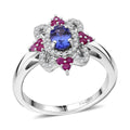 AAA Tanzanite and Multi Gemstone 0.90 ctw Ring in Rhodium Over Sterling Silver (Size 10.0) - Sticky add to cart bar