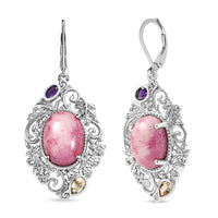 Karis Rhodonite and Multi Gemstone 18.80 ctw Lever Back Earrings in Platinum Bond