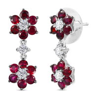 D'Joy Premium Anthill Garnet and White Zircon 4.70 ctw Flower Dangling Earrings in Rhodium Over Sterling Silver