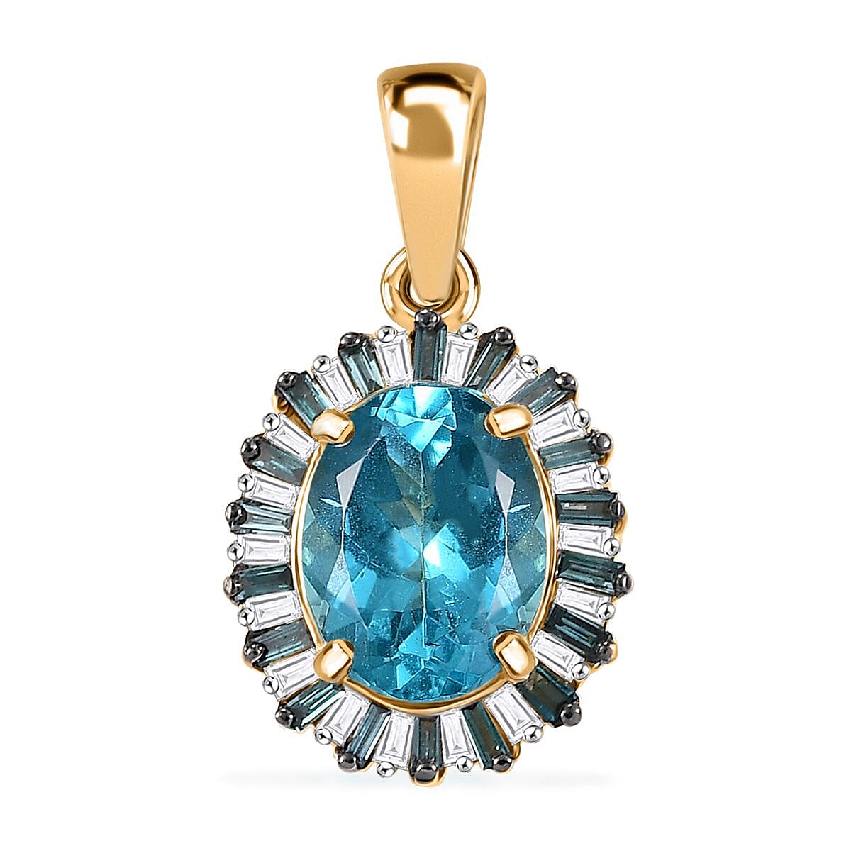 Luxoro Premium Betroka Blue Apatite, Blue and White Diamond (I2) 2.40 ctw Ocean Bloom Pendant without Chain in 10K Yellow Gold