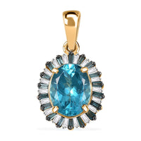 Luxoro Premium Betroka Blue Apatite, Blue and White Diamond (I2) 2.40 ctw Ocean Bloom Pendant without Chain in 10K Yellow Gold