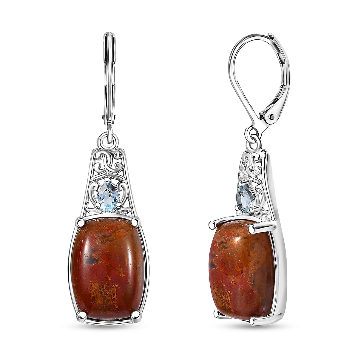 Karis Aqua Nueva Moss and Sky Blue Topaz 15.40 ctw Lever Back Earrings in Platinum Bond