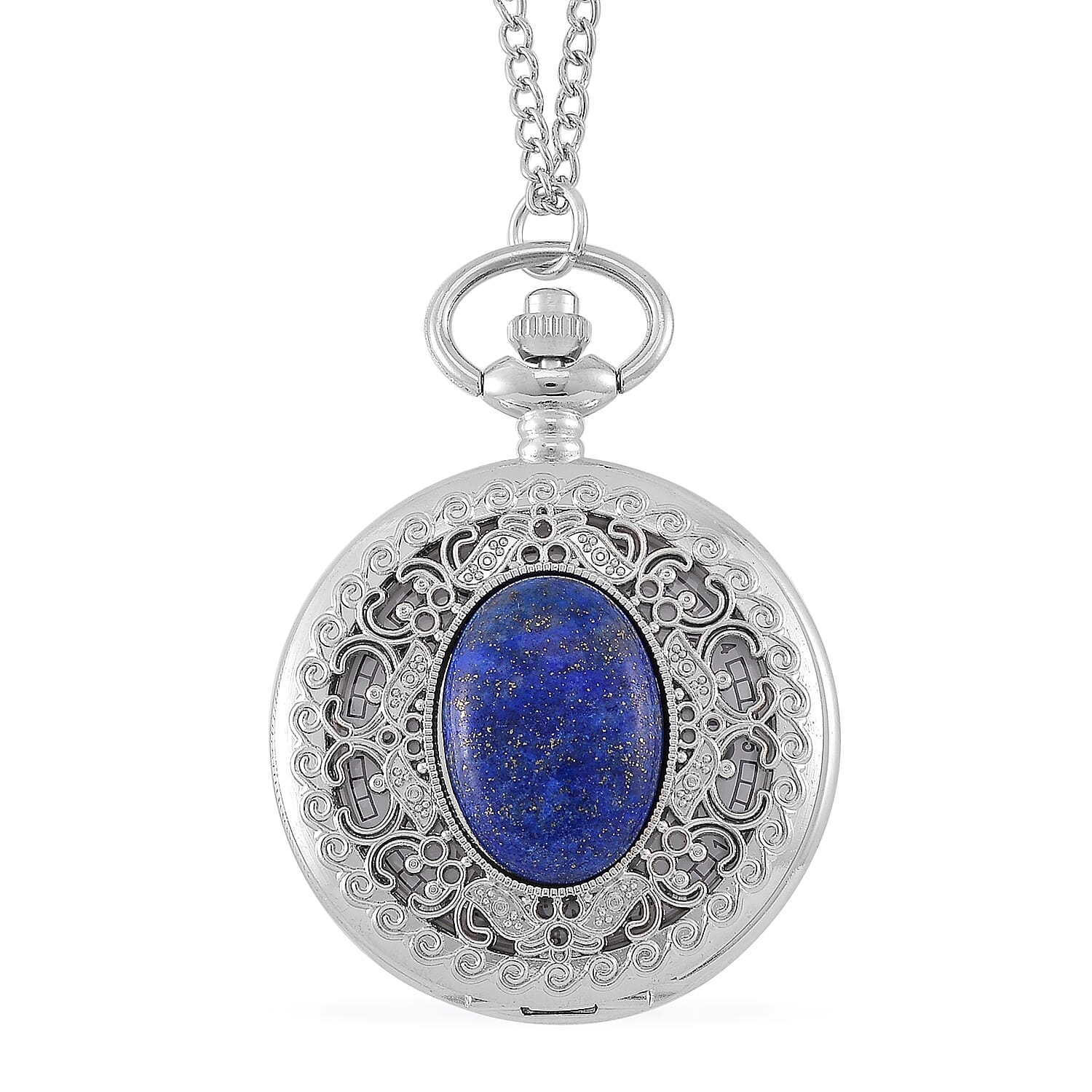 Strada Lapis Lazuli Japanese Movement Floral Pocket Watch With Chain (36 In) (46.7mm) 18.00 ctw