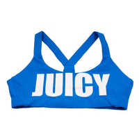Juicy Couture Blue and White Big Logo Sports Bra - XS