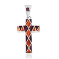 Peruvian Artistry Multi Gemstone Oragne and Purple 0.80 ctw Small Cross Pendant without Chain in Sterling Silver - Sticky add to cart bar