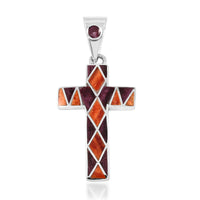 Peruvian Artistry Multi Gemstone Oragne and Purple 0.80 ctw Small Cross Pendant without Chain in Sterling Silver