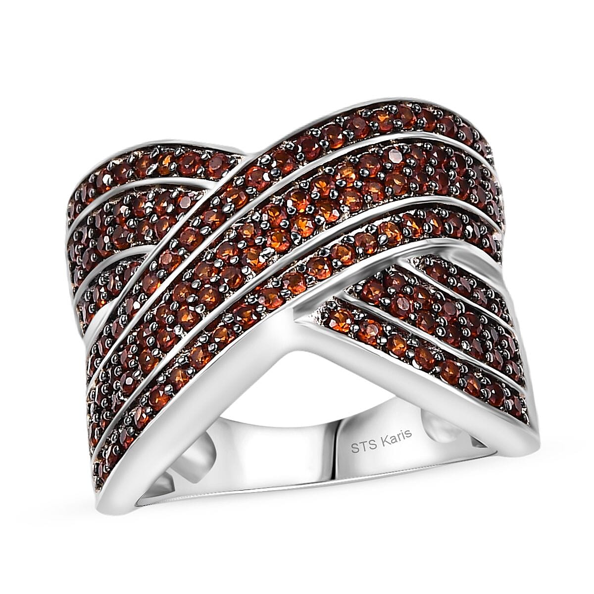 Karis Premium Mozambique Garnet 1.30 ctw Infinity Cross Ring in Platinum Bond (Size 10.0)