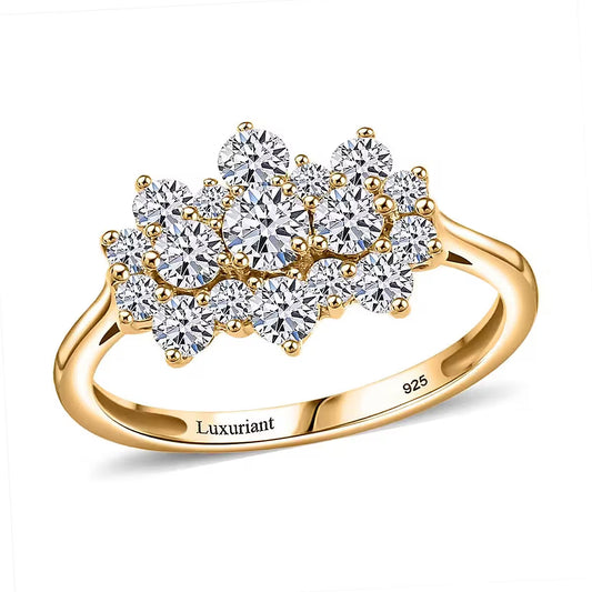 10K Yellow Gold Luxuriant Lab Grown Diamond G-H SI Trilogy Floral Ring (Size 9.0) 1.00 ctw