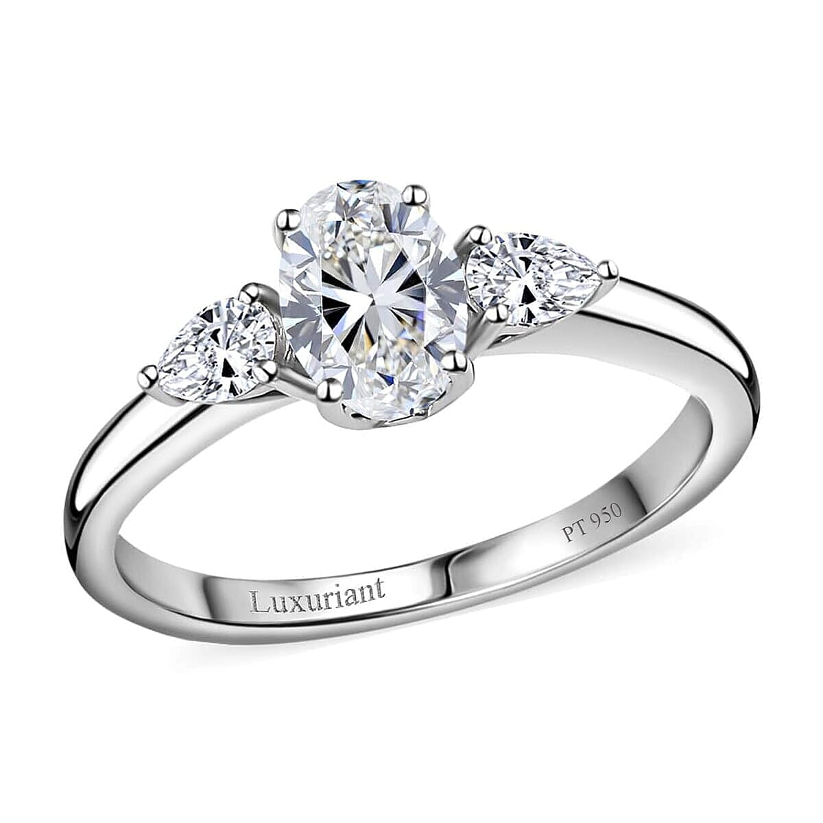 950 Platinum Luxuriant Lab Grown Diamond (E-F, VS) Wing Trinity Ring (Size 8.0) 1.00 ctw