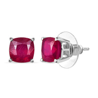 D'Joy Niassa Ruby (FF) 7.10 ctw Solitaire Stud Earrings in Rhodium Over Sterling Silver