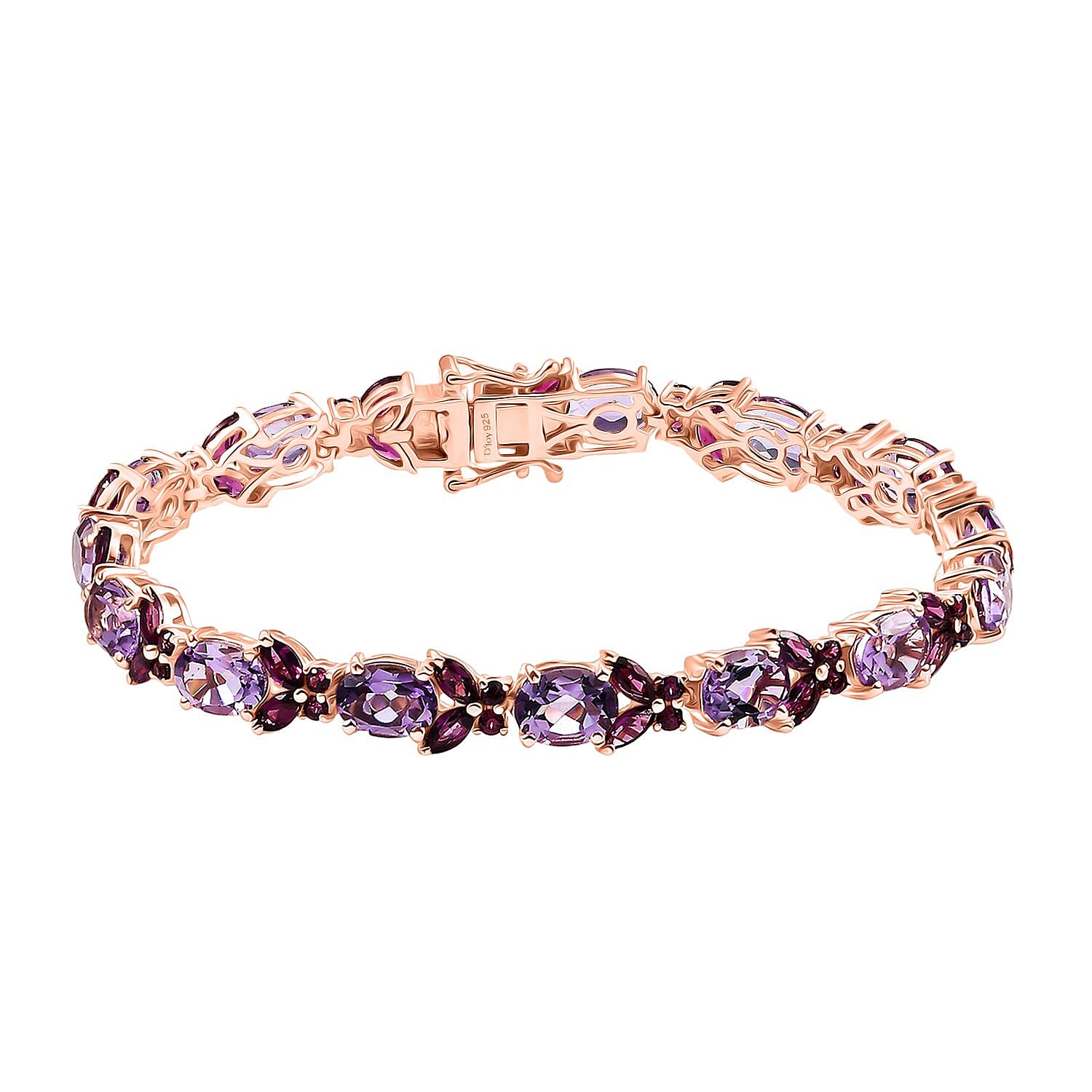 Epic Deal AAA Rose De France Amethyst, Orissa Rhodolite Garnet Bracelet in 18K Vermeil RG Over Sterling Silver (7.25 In) 21.65 ctw