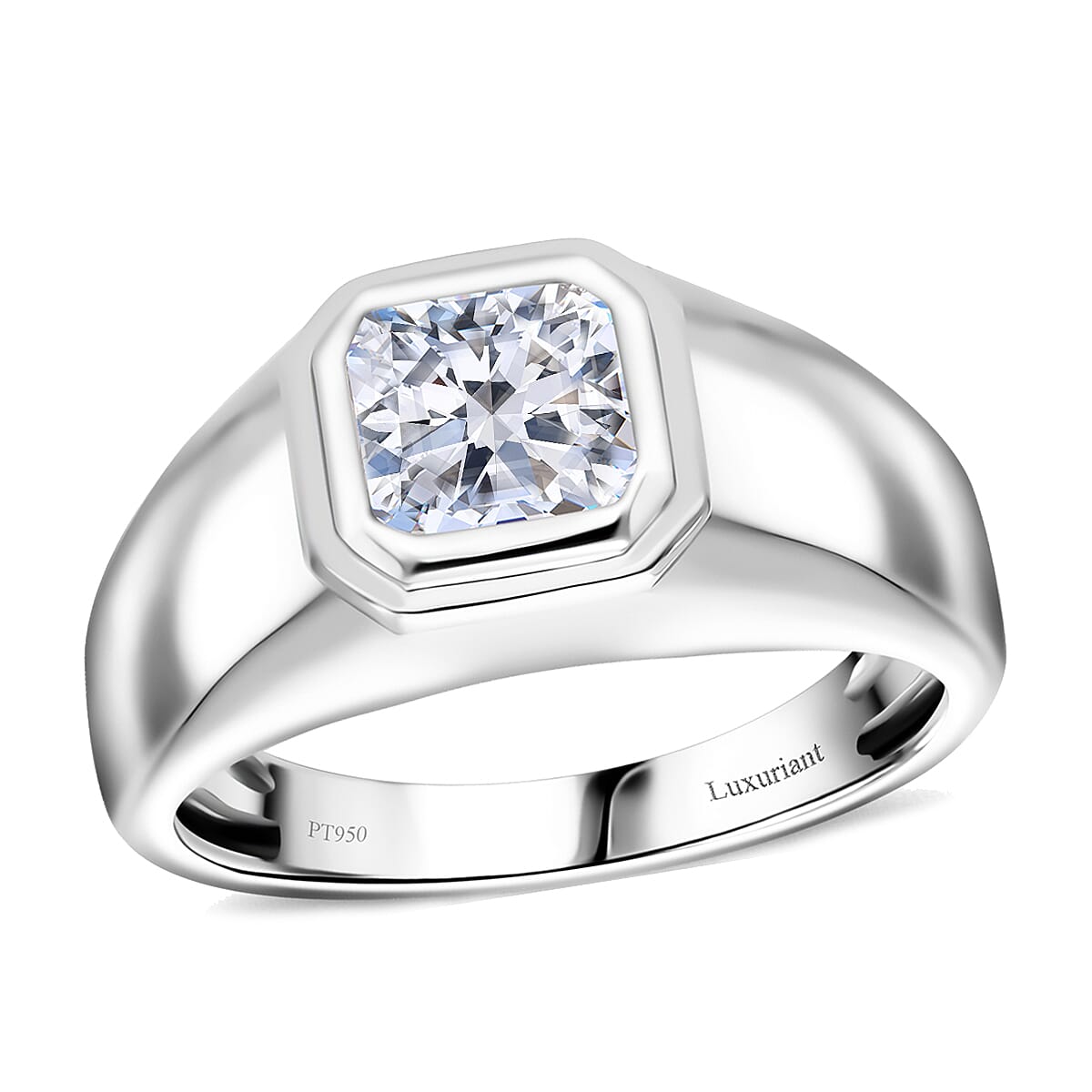 IGI Certified Asscher Cut Luxuriant Lab Grown Diamond G VS 2.00 ctw Men's Ring in 950 Platinum (Size 10.0) 10.65 Grams