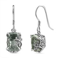 Indian Artisan Crafted Montezuma Prasiolite 9.80 ctw Twilight Wings Earrings in Sterling Silver