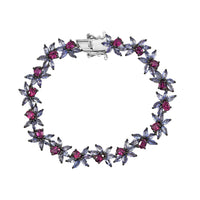 AAA Radiant Ember Garnet and Tanzanite 10.70 ctw Floral Link Bracelet in Rhodium Over Sterling Silver (6.50 In) (Del. in 8-10 Days)