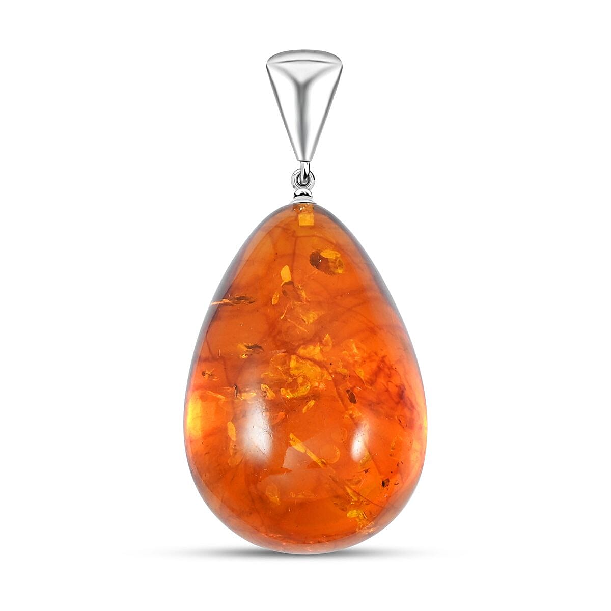 Baltic Amber Pear Drop Pendant without Chain in Sterling Silver
