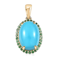 Luxoro Premium Sleeping Beauty Turquoise and Tsavorite Garnet 5.30 ctw Pendant without Chain in 10K Yellow Gold