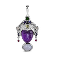 Sajen Silver African Amethyst Carved and Multi Gemstone 28.85 ctw Pendant without Chain in Sterling Silver