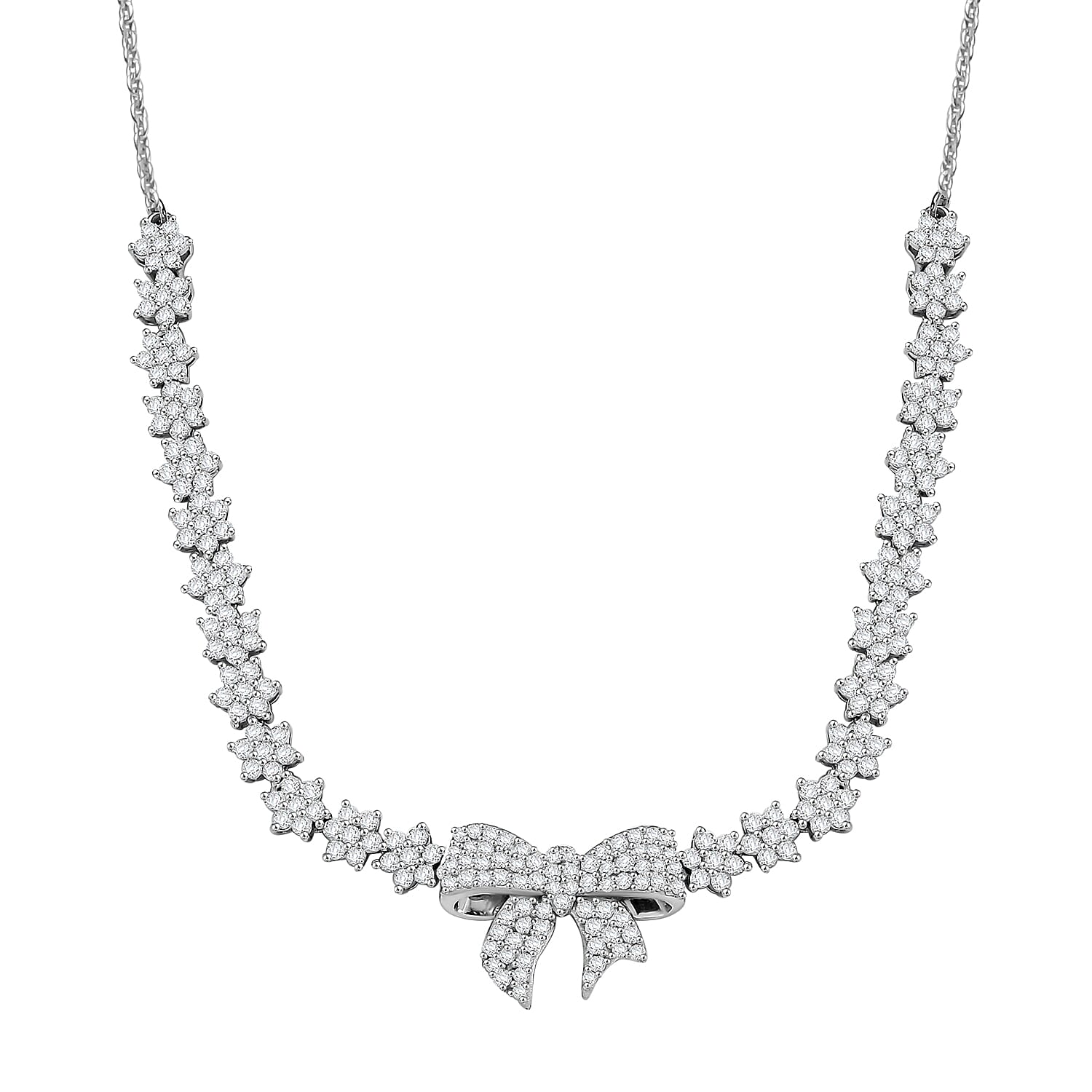 Luxuriant Lab Grown Diamond G-H SI 3.00 ctw Love Knot Necklace in Rhodium Over Sterling Silver 20 Inches