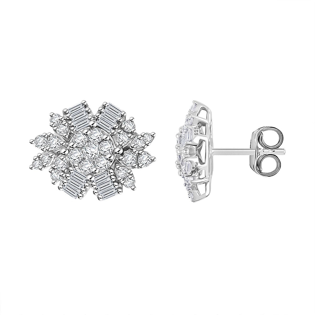 Clarte Snowflake Collection Moissanite 1.30 ctw Stud Earrings in Platinum Over Sterling Silver
