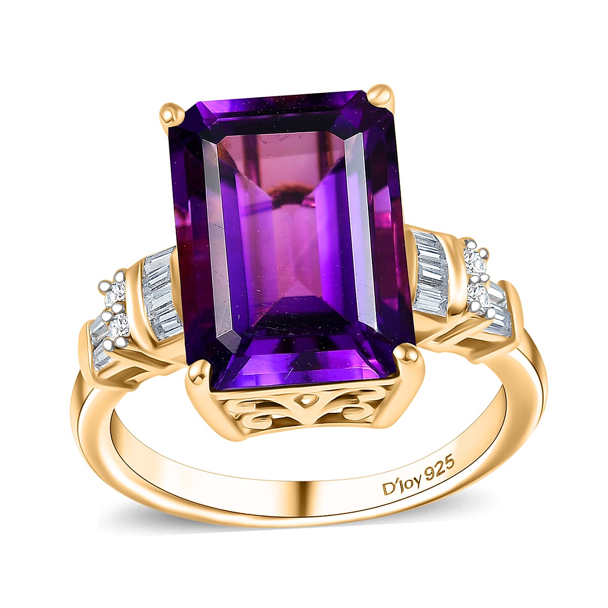 AAA Lusaka Amethyst, Moissanite Ring in 18K Vermeil YG Over Sterling Silver (Size 10.0) 7.40 ctw