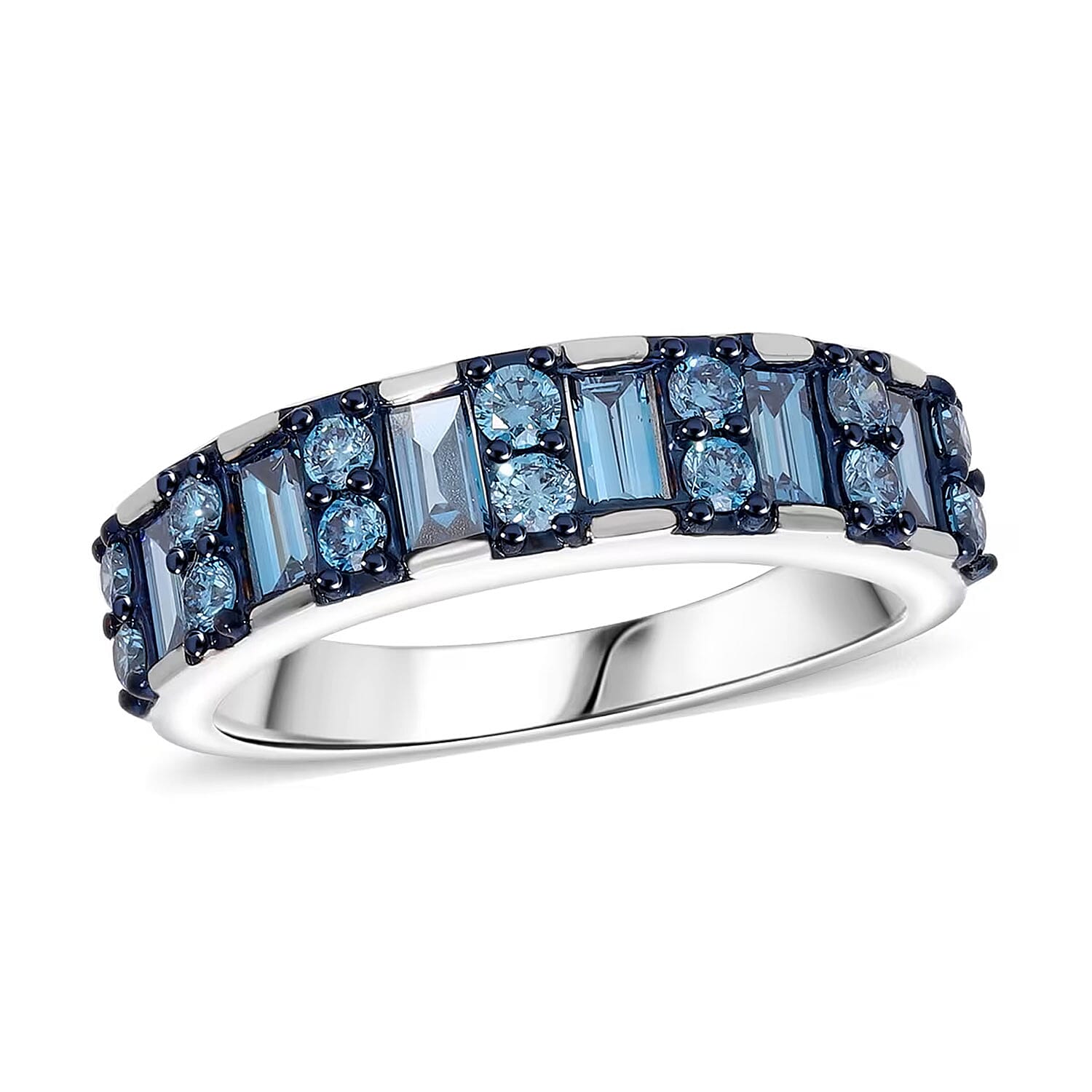 Luxuriant Lab Grown Blue Diamond (SI) Ring in Platinum Over Sterling Silver (Size 10.0) 1.00 ctw