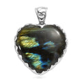 Sajen Silver Natural Labradorite 158.00 ctw Heart Pendant without Chain in Rhodium Over Sterling Silver - Sticky add to cart bar