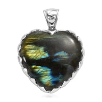 Sajen Silver Natural Labradorite 158.00 ctw Heart Pendant without Chain in Rhodium Over Sterling Silver