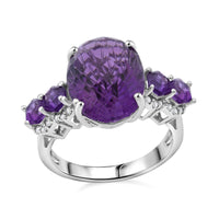 African Amethyst, White Zircon Ring in Rhodium Over Sterling Silver (Size 10.0) 11.40 ctw