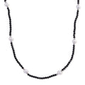 White Shell Pearl and Thai Black Spinel Beaded Endless Necklace in Silvertone 30 Inches - Sticky add to cart bar