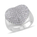 Simulated Diamond Heart Ring in Silvertone (Size 10.0) 3.00 ctw - Sticky add to cart bar