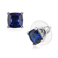 D'Joy Lab Created Blue Sapphire 3.90 ctw Solitaire Stud Earrings in Rhodium Over Sterling Silver