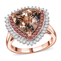 Luxoro AAA Mangoro Morganite, Padparadscha Sapphire (BT) and G-H I2 Diamond 6.00 ctw Ring in 14K Rose Gold (Size 8.0)