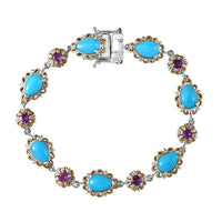 Epic Deal Premium Sleeping Beauty Turquoise, Radiant Ember Garnet Bracelet in 18K Vermeil YG and Rhodium Over Sterling Silver (7.25 In) 10.50 ctw