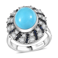 Premium Sleeping Beauty Turquoise, Multi Gemstone Ring in Rhodium Over Sterling Silver (Size 10.0) 6.35 ctw
