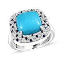 Premium Sleeping Beauty Turquoise and Multi Gemstone 5.85 ctw Ring in Rhodium Over Sterling Silver (Size 7.0)