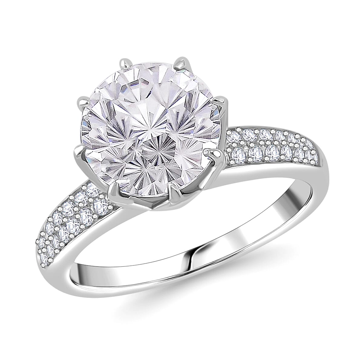 Moissanite 3.40 ctw Ring in Rhodium Over Sterling Silver (Size 10.0)