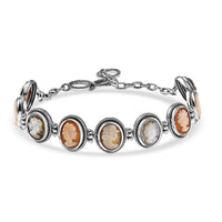 D'Joy Artisan Crafted Natural Italian Conch Cameo 12.40 ctw Vintage Muses Bracelet in Black Oxidized Sterling Silver (6.50-8.0In)